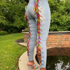 Colorful tie up the back pants